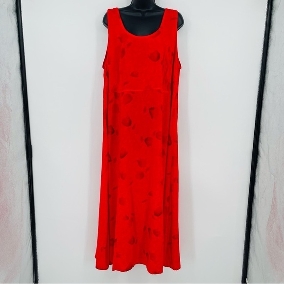 Vintage Floral Maxi Shift Dress Womens Plus Size 20‎ Red Tulip Rayon Sleeveless - Picture 1 of 8